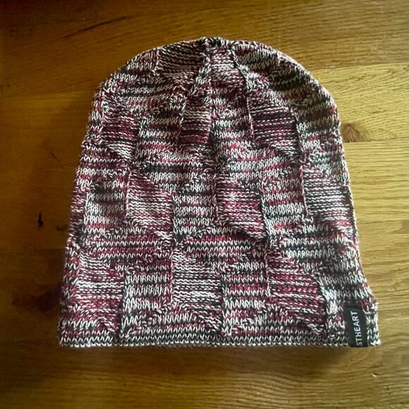 STHEART Maroon Black White Textured Knit Beanie Hat Made in USA One Size - Picture 3 of 4